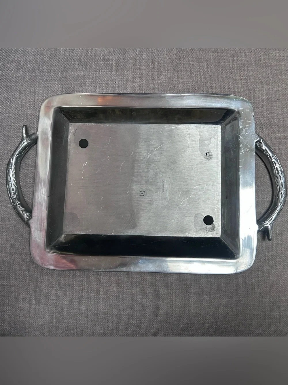 Sculptural Antler Handle Serving Tray Rustic Lodge Equestrian Style #06302610